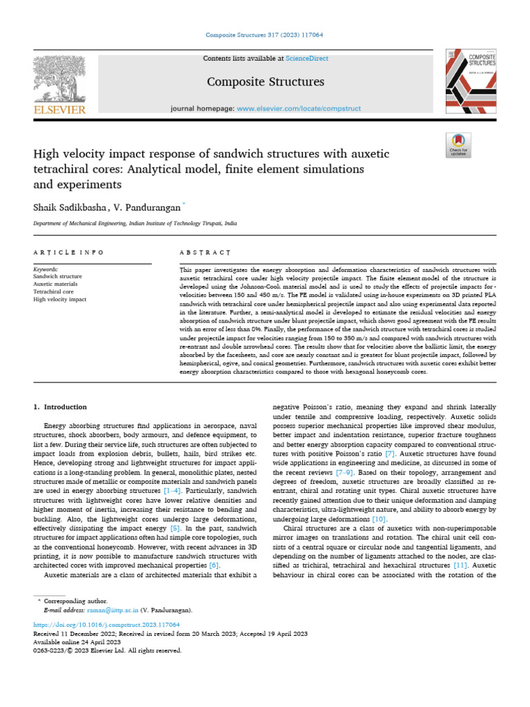 High Velocity Impact Response of Sandwich Structures With Auxetic ...