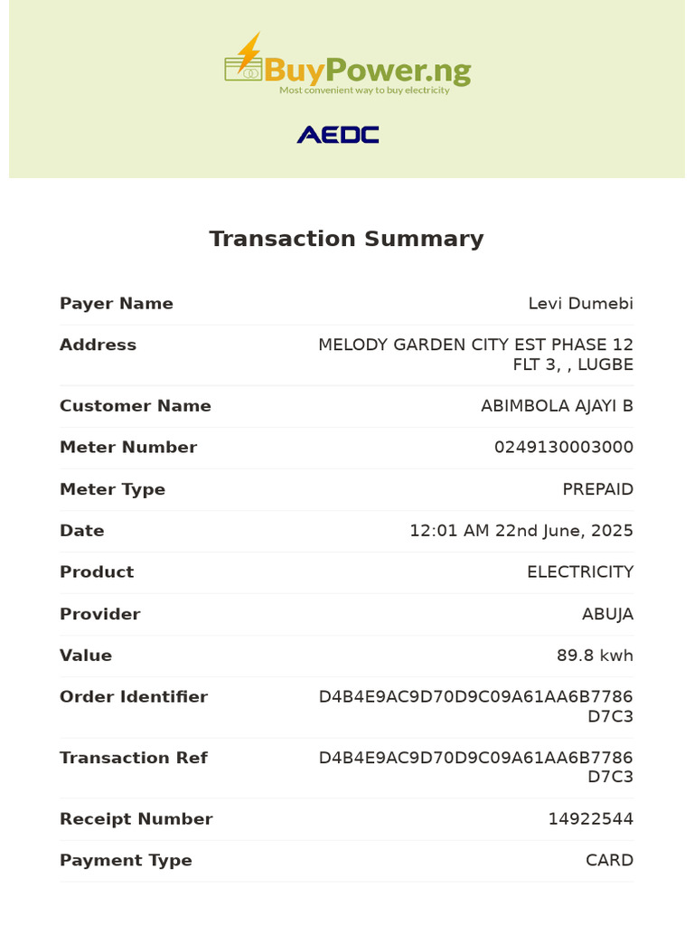 Buy Power Receipt | PDF