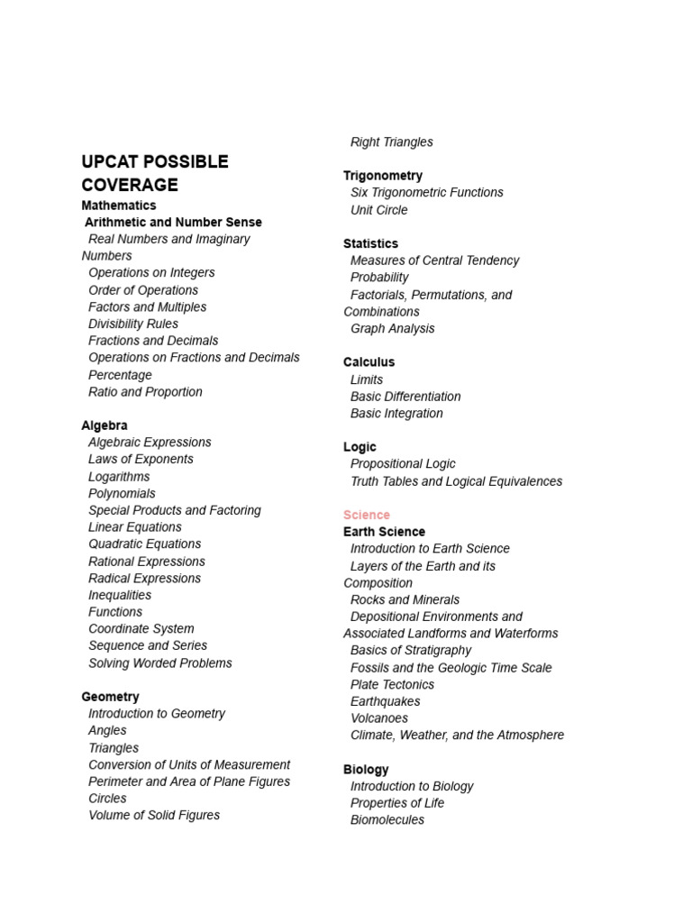 UPCAT and ACET Exam Coverage Guide | PDF | Function (Mathematics ...