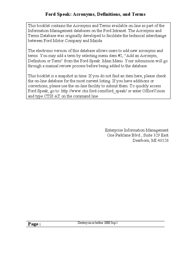 FORD Acronyms Booklet | PDF | Annual Percentage Rate | Automatic  Transmission