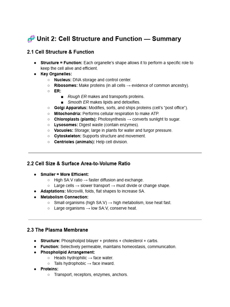 AP Bio Unit 2: Cell Structure Insights | PDF | Cell (Biology) | Cell ...