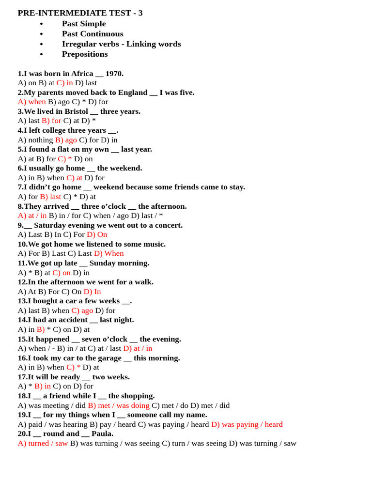 Pre-Intermediate English Grammar Test | PDF