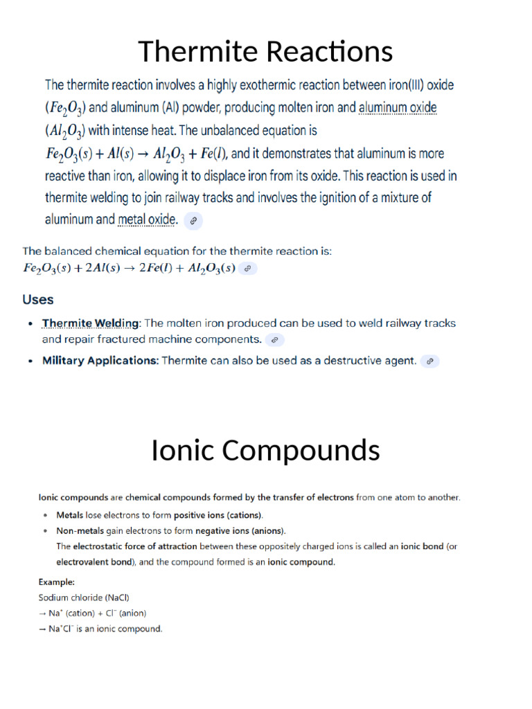 Thermite Reactions and Further Notes For Grade 10A | PDF