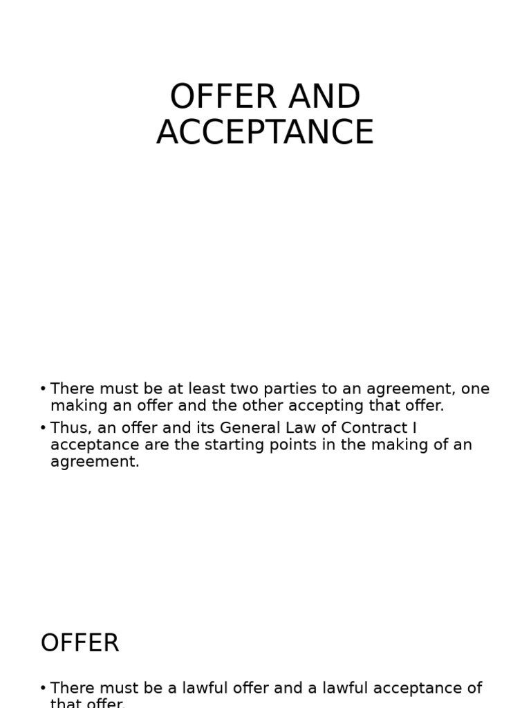 OFFER AND ACCEPTANCE Regarding Contract Law | PDF | Offer And ...