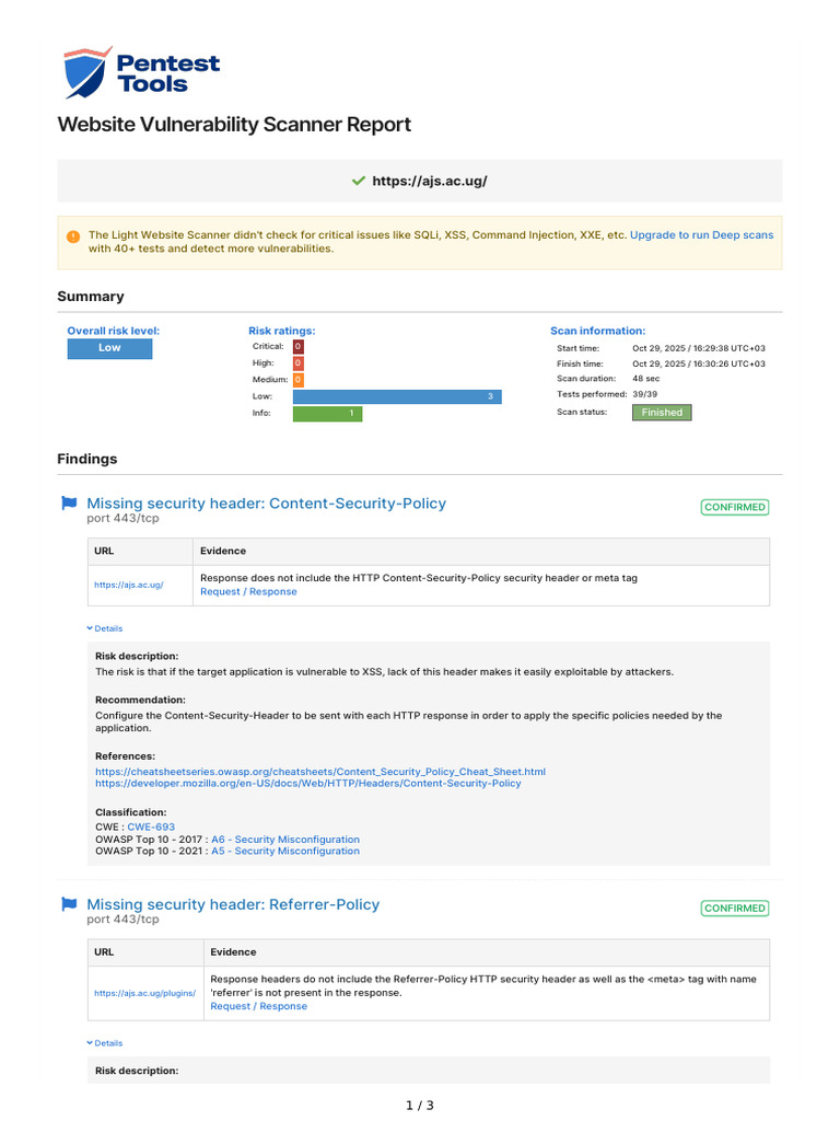 End of October AJS Website Vulnerability Scan Report | PDF | Hypertext ...