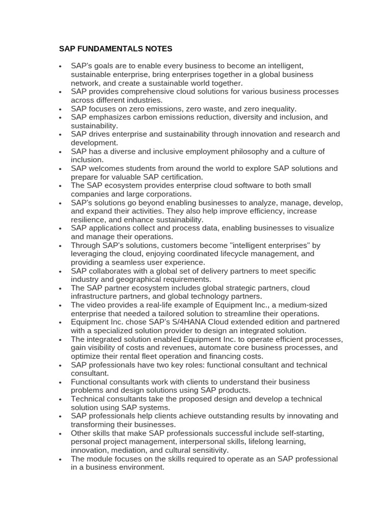Sap Fundamentals Notes | PDF | Cloud Computing | Software As A Service