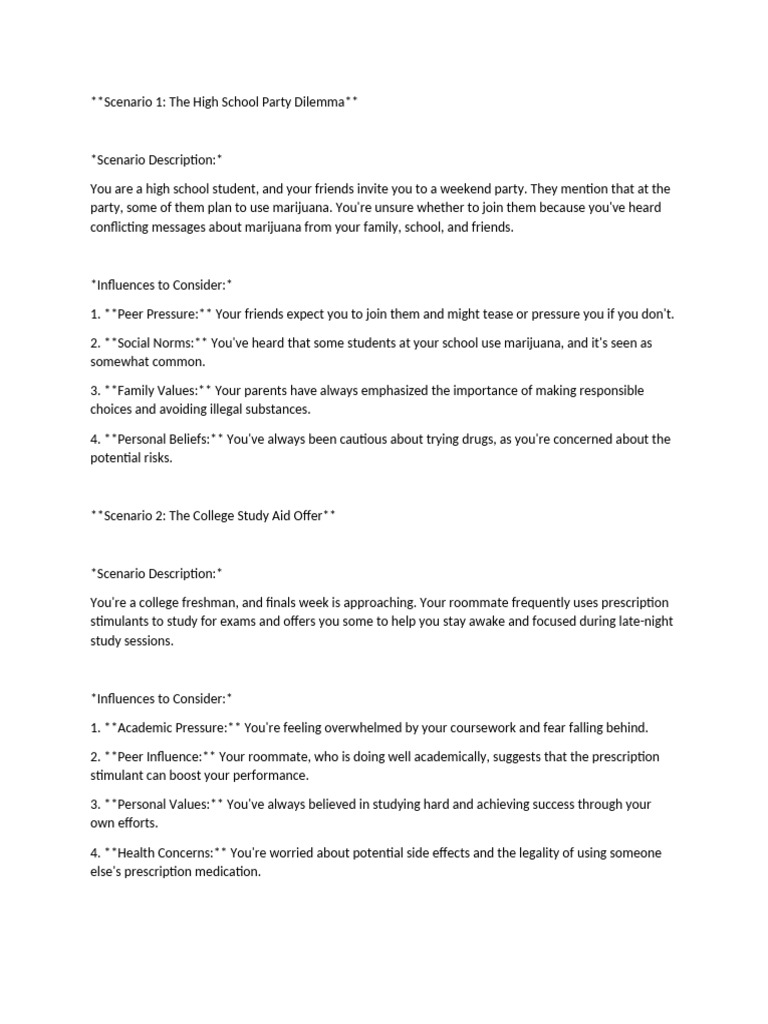 High School Drug Use Scenarios | PDF | Risk | Substance Abuse