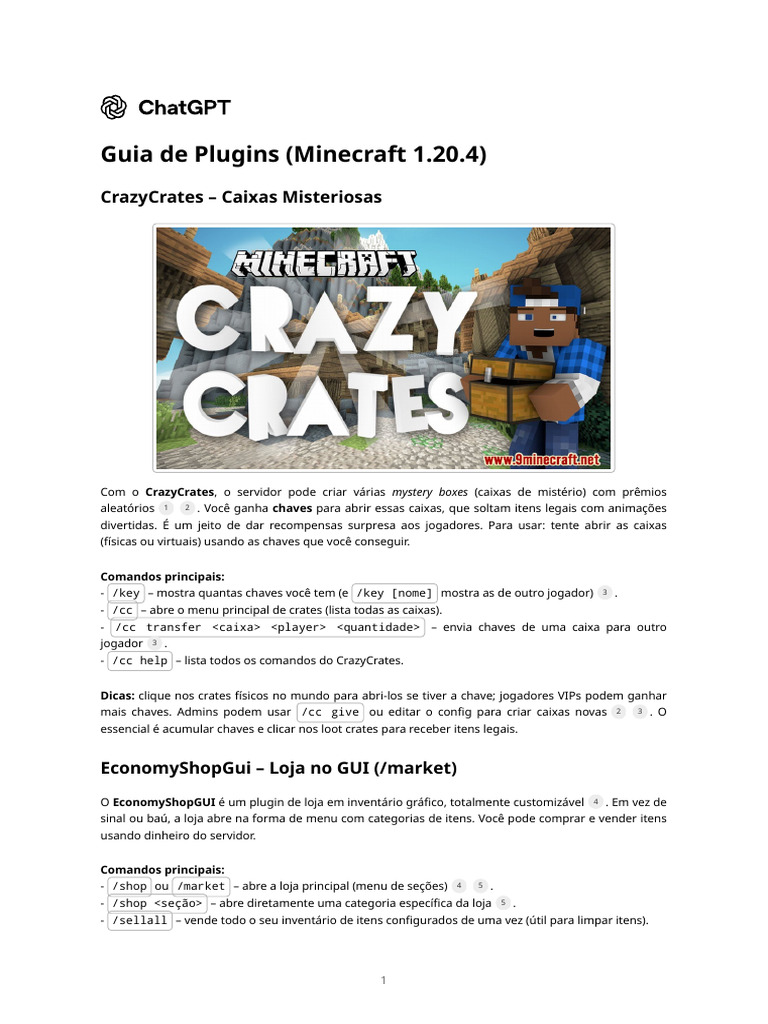 Plugins Essenciais para Minecraft | PDF | Minecraft | Plug-in (informática)