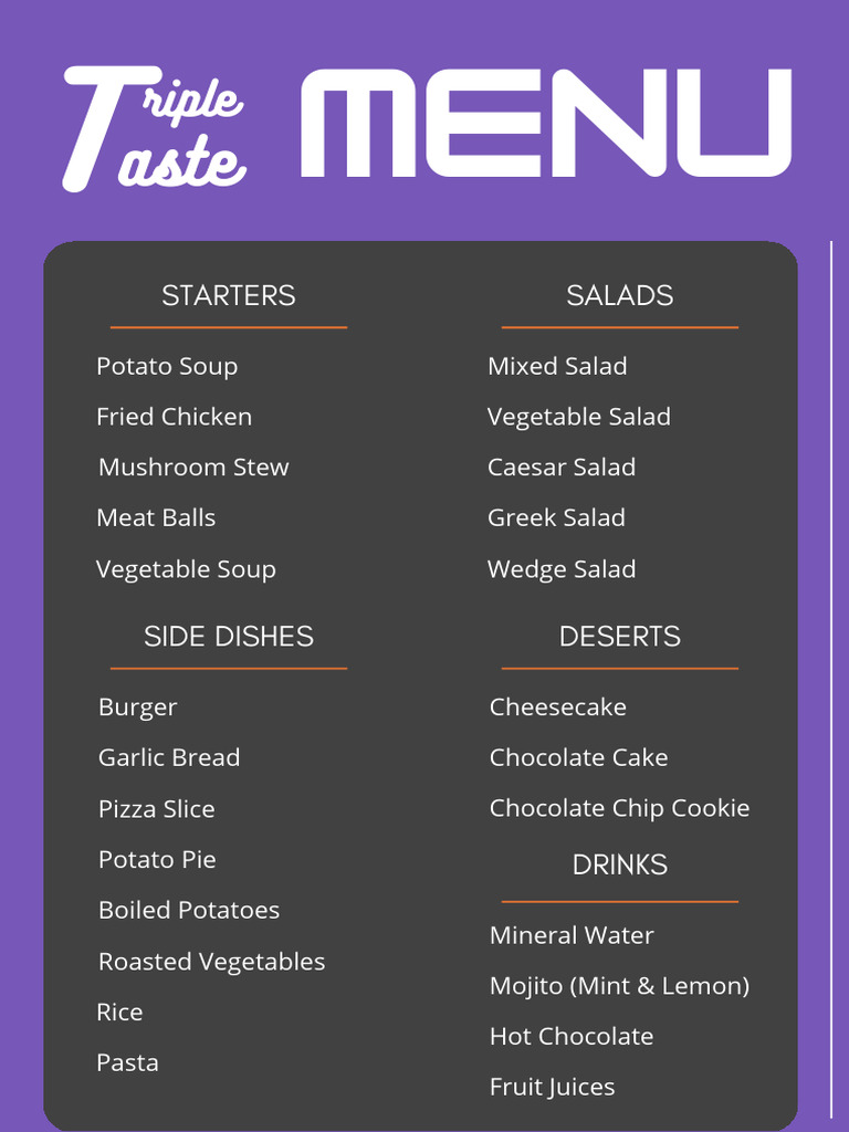 Diverse Menu: Starters, Sides, Salads & Desserts | PDF