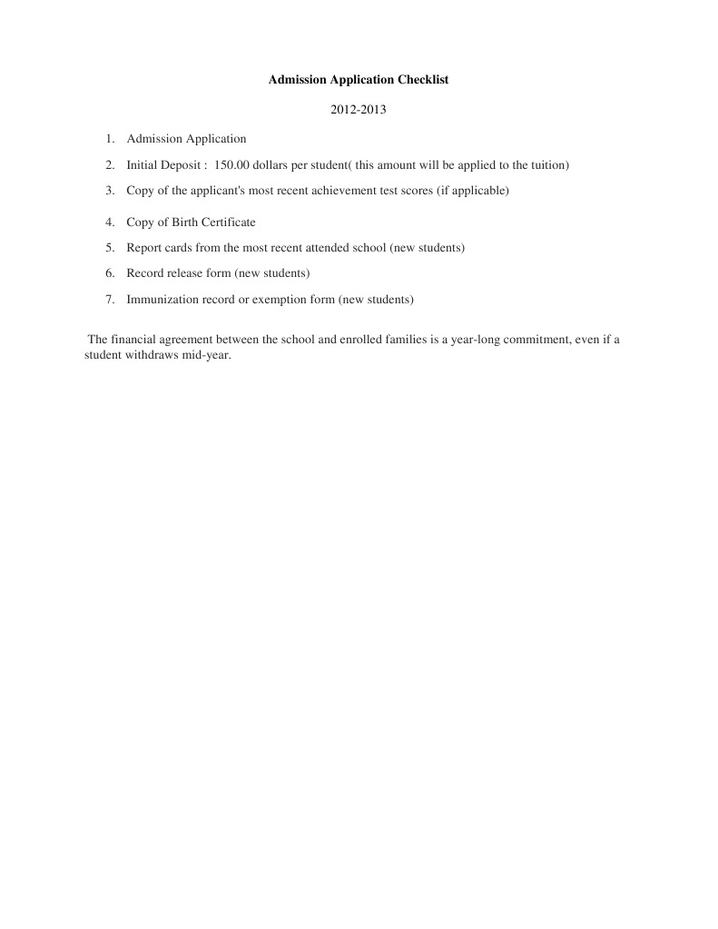 Admission Application Checklist | PDF