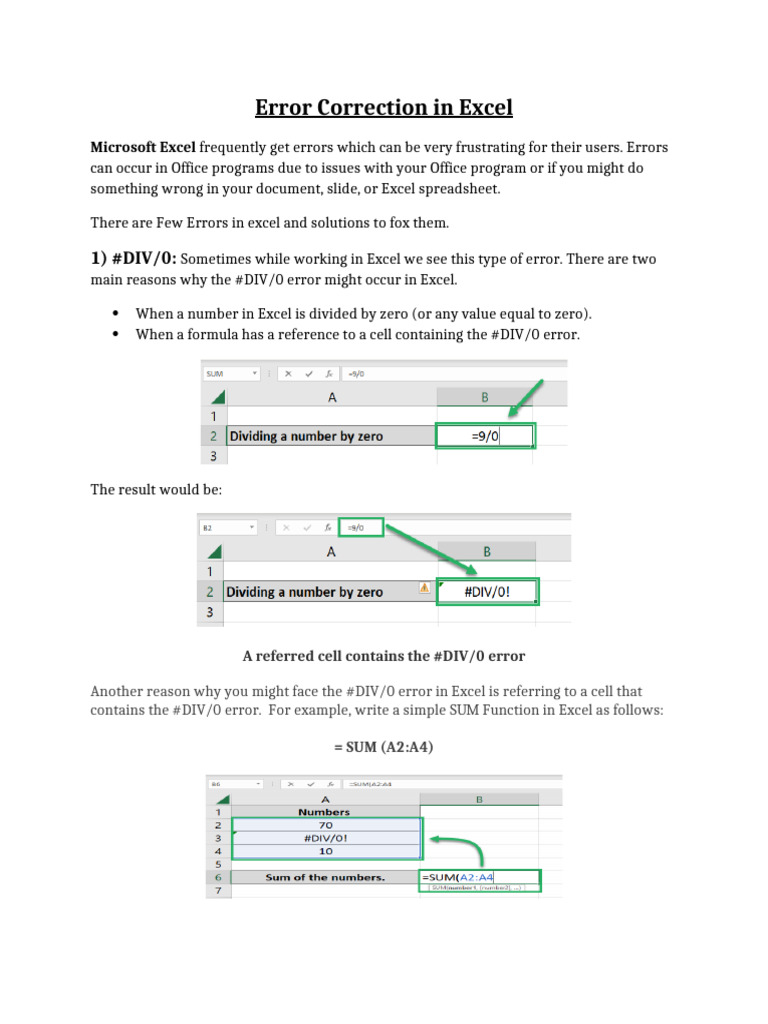 Excel Error Correction Guide | PDF | Microsoft Excel | Spreadsheet