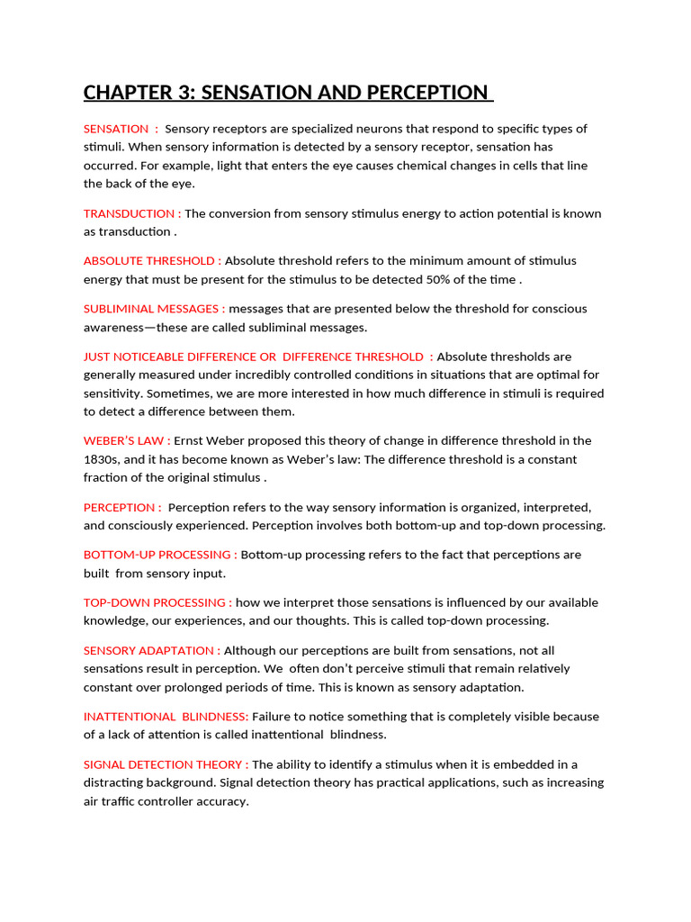Sensation and Perception Explained | PDF | Senses | Ear