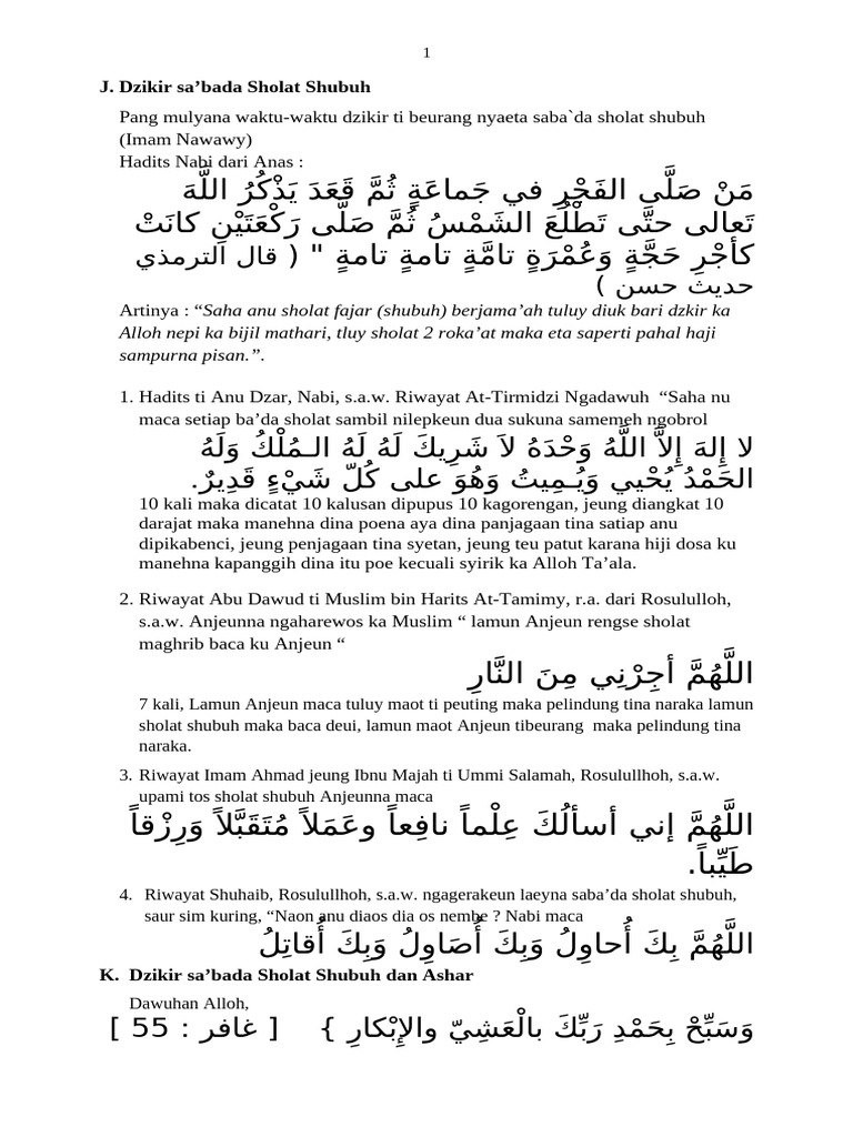 15 Dzikir Setelah Shubuh | PDF