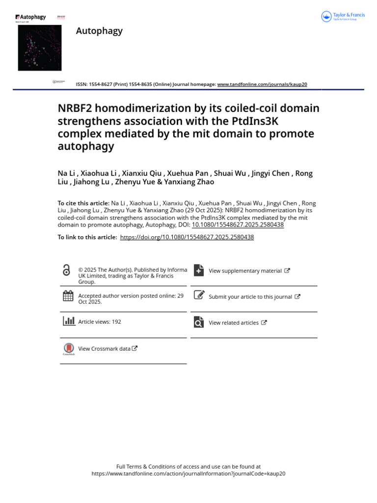 NRBF2 Homodimerization by Its Coiled-Coil Domain Strengthens ...