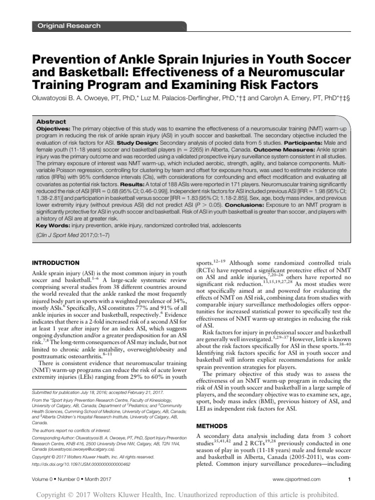 Prevention of Ankle Sprain Injuries in Youth Soccer | PDF | Dependent ...