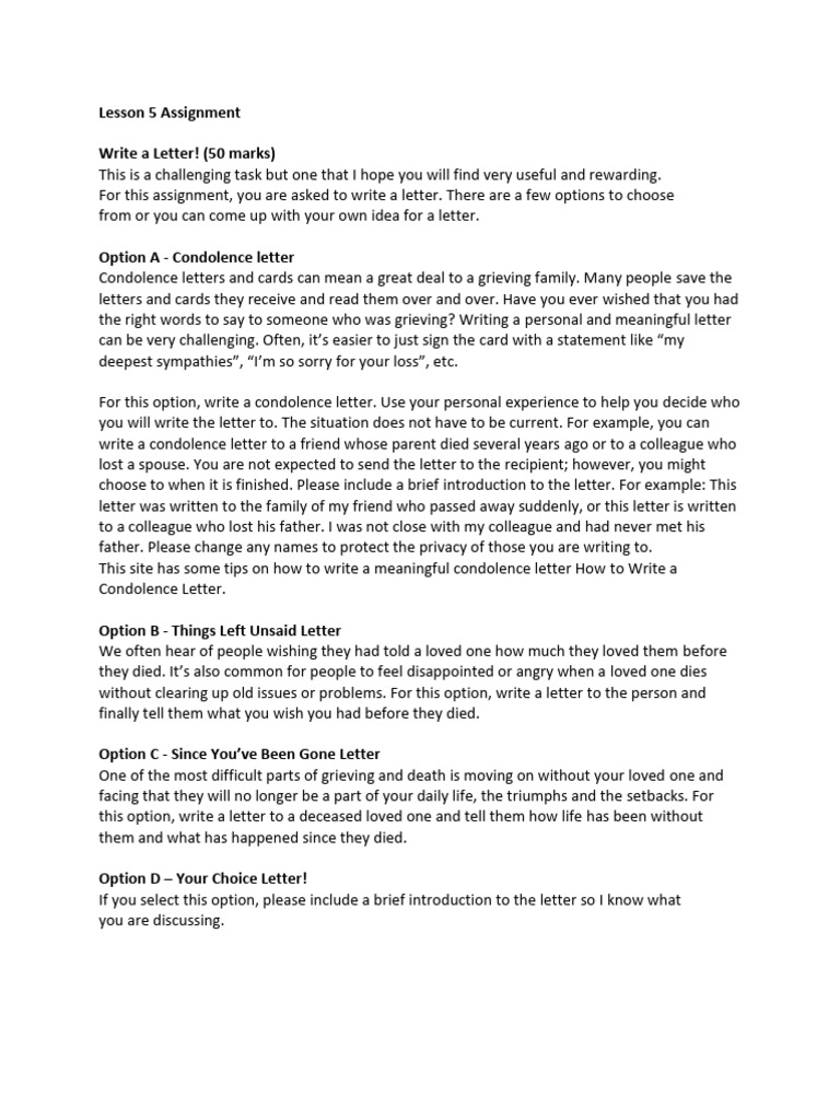 Writing Meaningful Letters Assignment | PDF