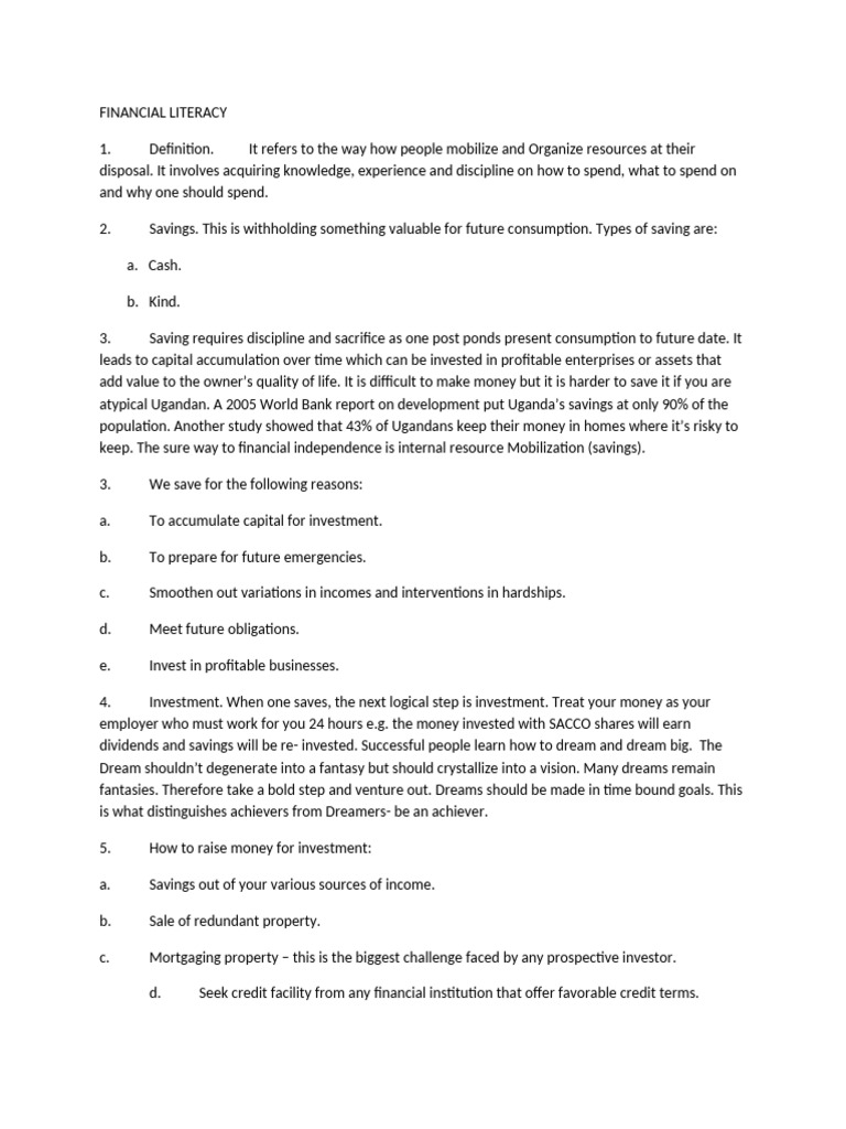 Essentials of Financial Literacy Guide | PDF | Analysis | Market ...