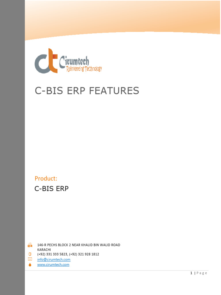 Cirumtech C-BIS ERP Features (Full) | PDF | Inventory | Payroll