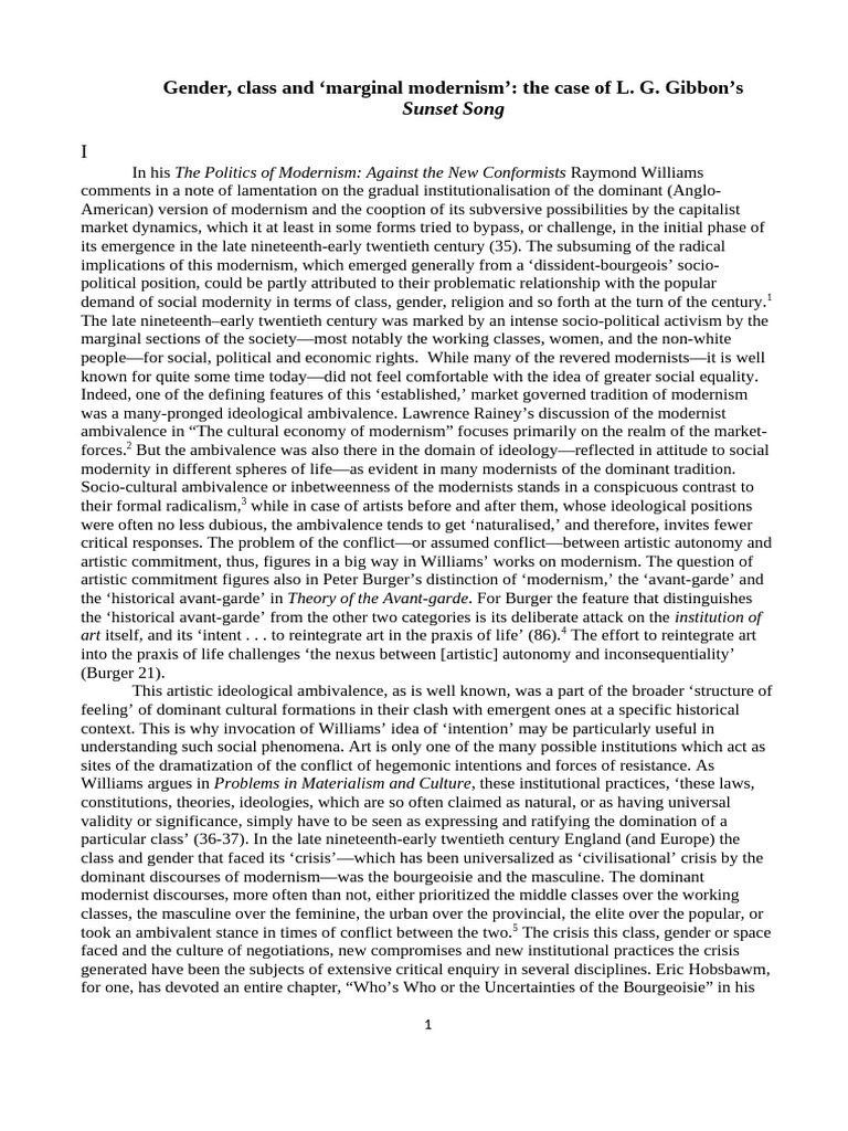 Gender and Class in Modernism: Gibbon's Analysis | PDF | Modernism ...