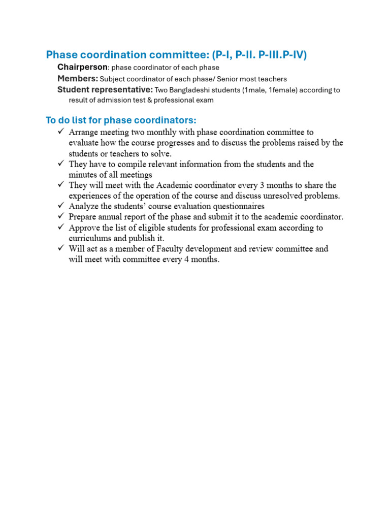 Phase Coordination Committee Guidelines | PDF