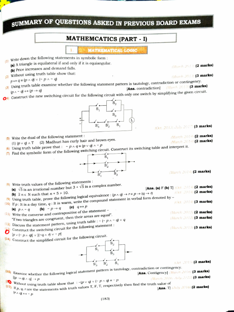 Board Exam Questions Summary: Logic & Circuits | PDF | Contradiction ...