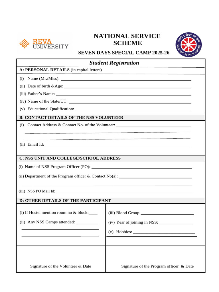NSS Registration for 2025-26 Camp | PDF