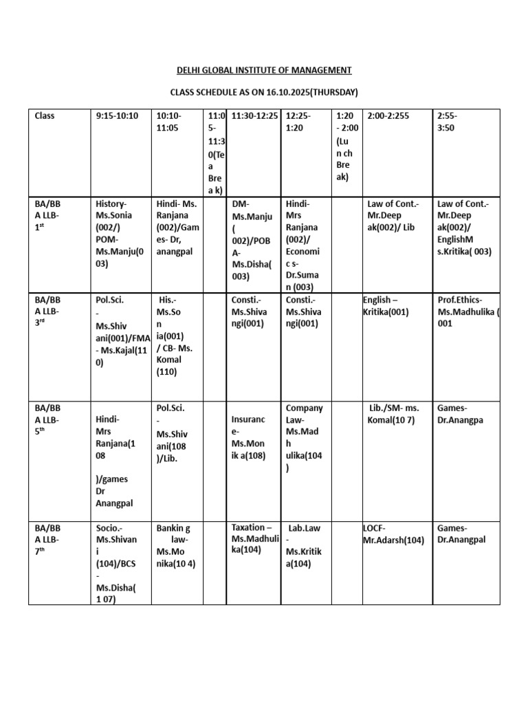Time Table 16-10-25 Final.docx | PDF