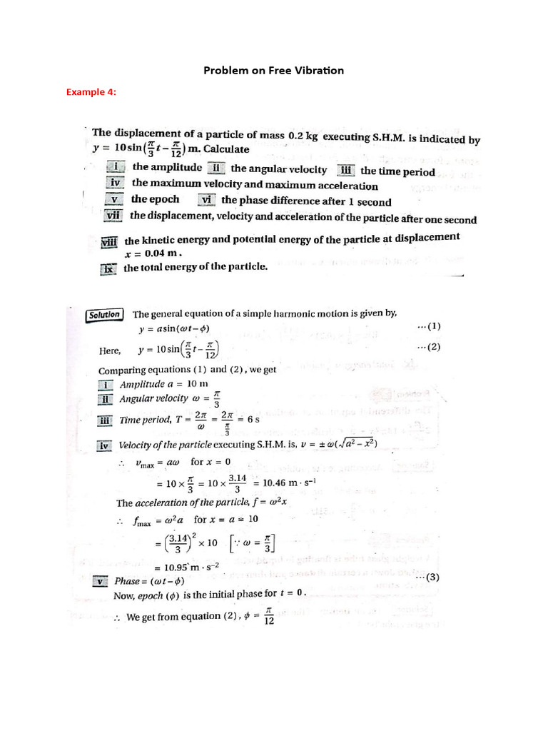 Problem and Solution On Free Vibration | PDF