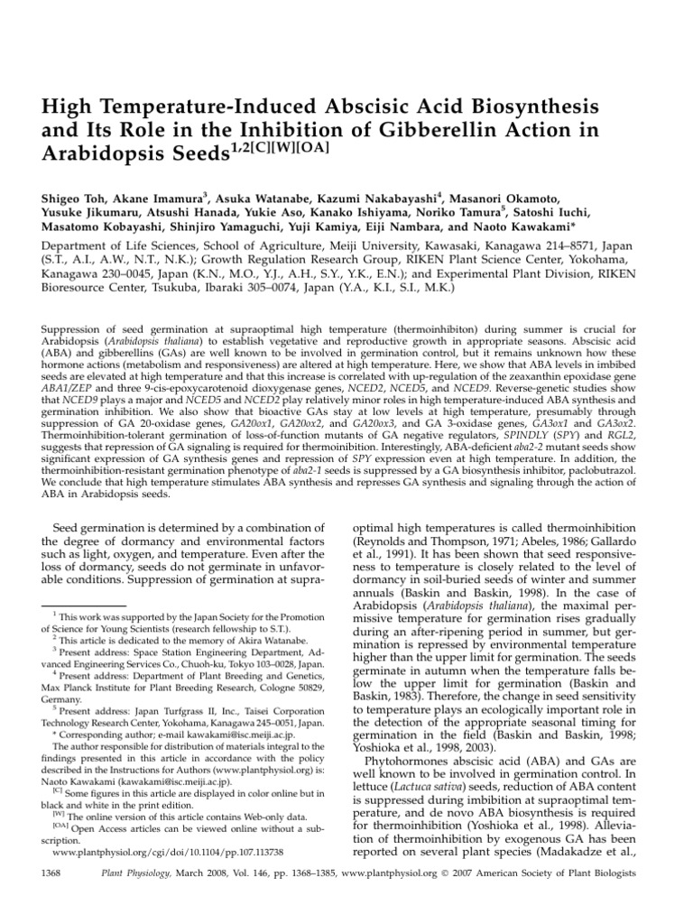 High Temperature-Induced Abscisic Acid Biosynthesis and Its Role in The ...