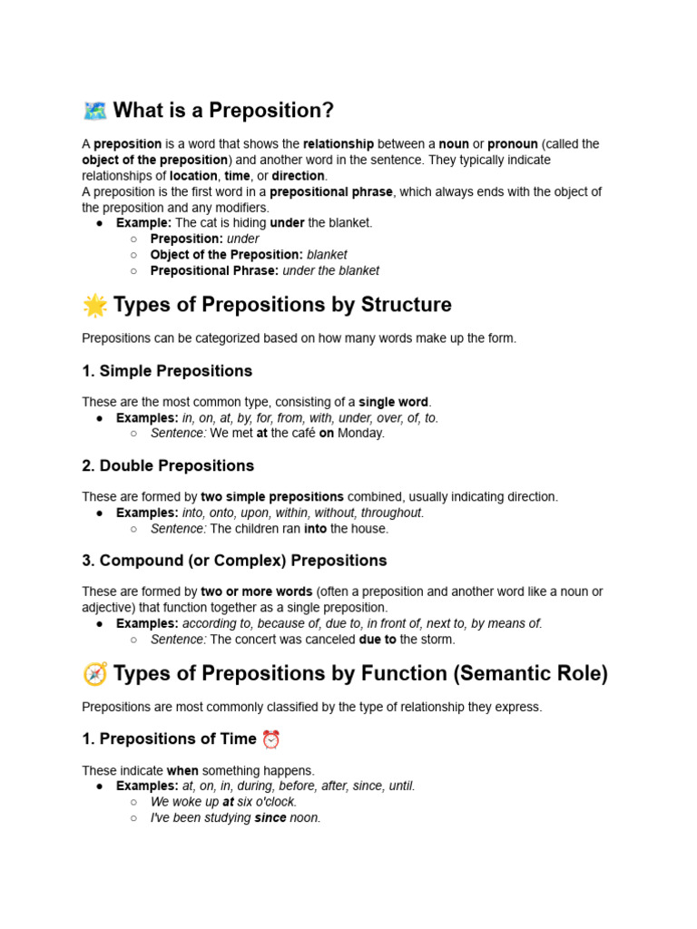 Types of Prepositions Explained | PDF | Word | Noun