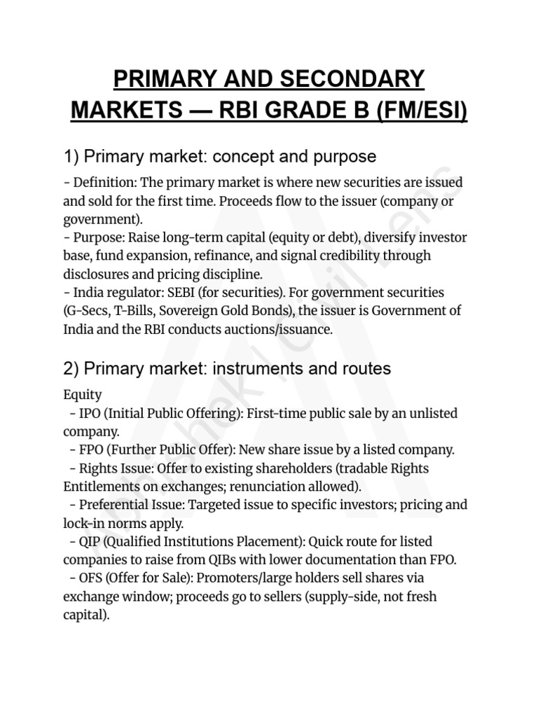 Primary and Secondary Markets Overview | PDF | Securities (Finance ...