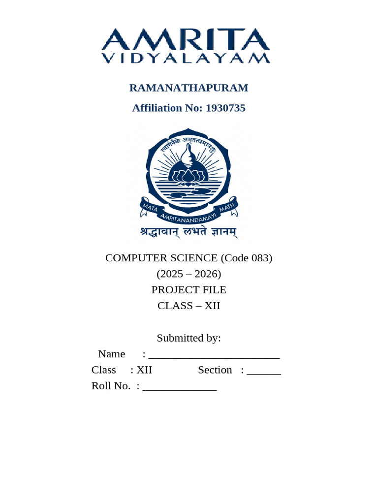 Class XII Computer Science Project 2025 | PDF