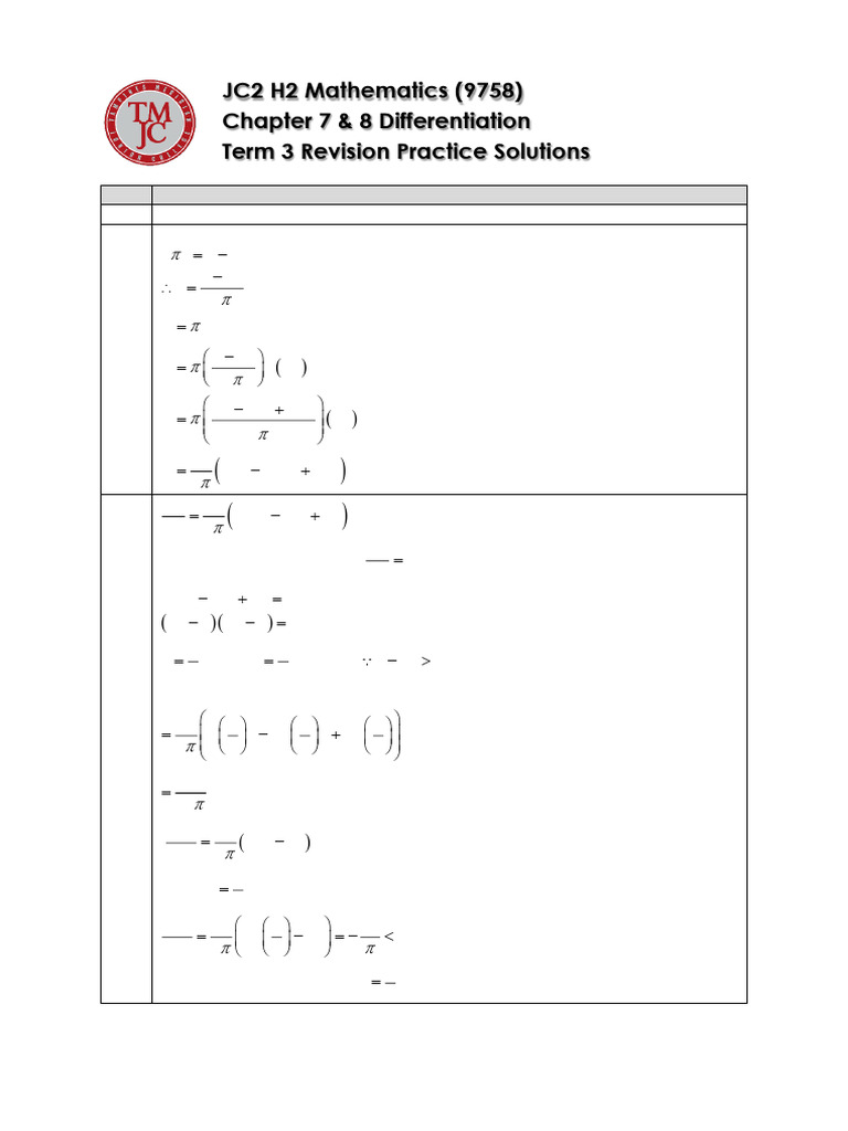 Chapter 7 & 8 Differentiation Term 3 Revision Practice Solutions | PDF ...