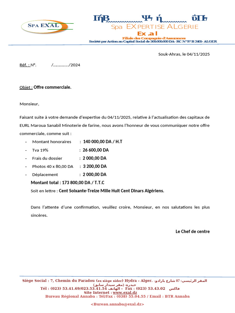 Offre commerciale d'expertise en Algérie | PDF