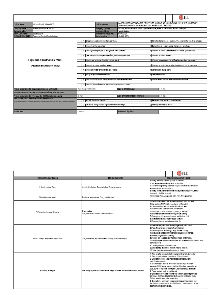 Safe Work Method Statement for Installation | PDF | Occupational Safety ...