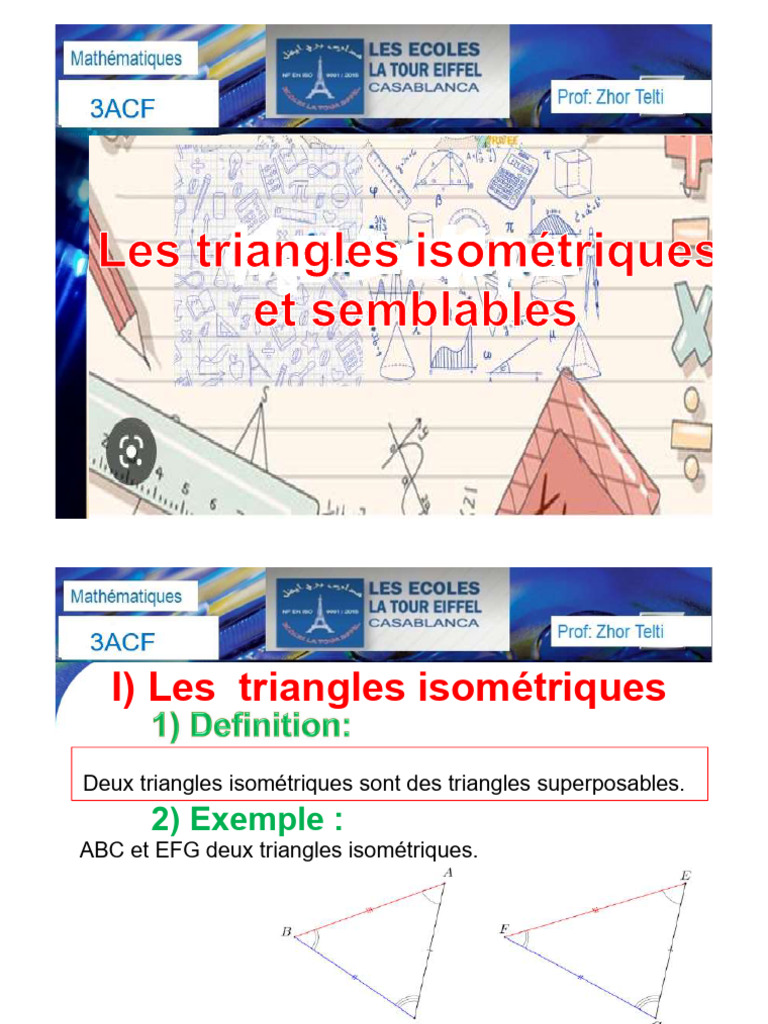 Triangles Isométriques et Semblables | PDF | Triangle | Géométrie ...