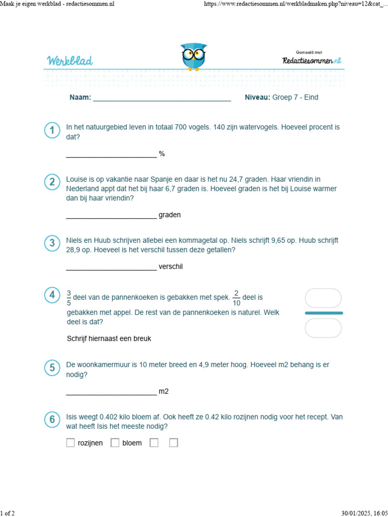 Maak Je Eigen Werkblad - Redactiesommen - NL Gr7 e | PDF