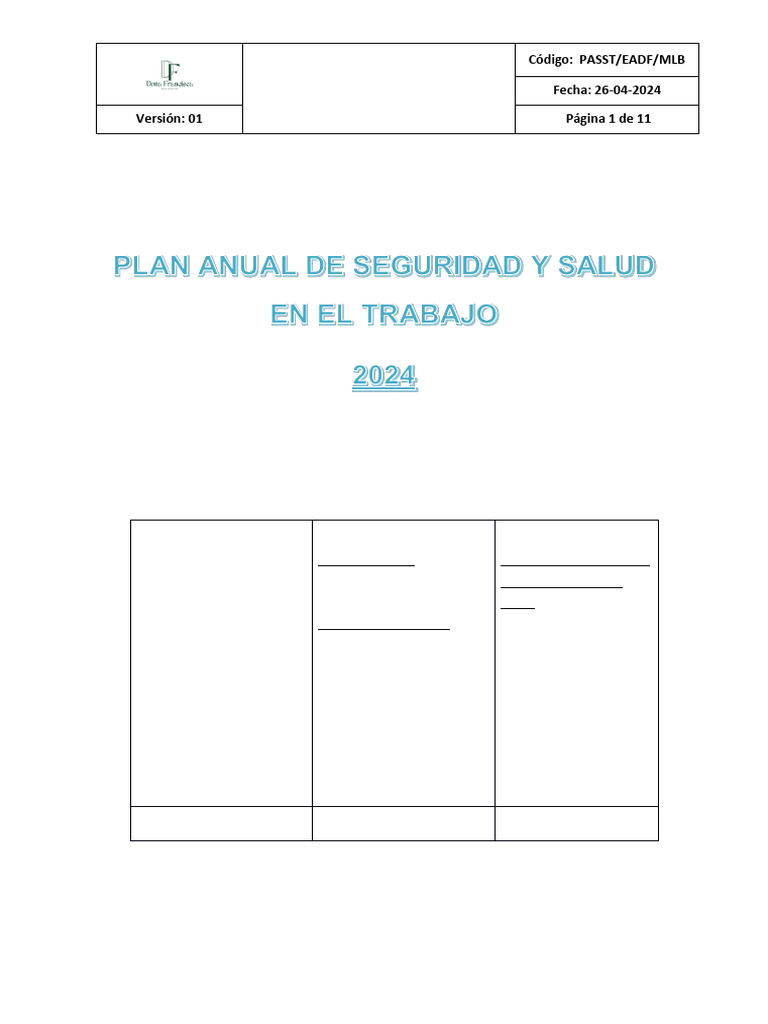 Plan Anual de Seguridad y Salud Laboral | PDF | Seguridad y salud ...