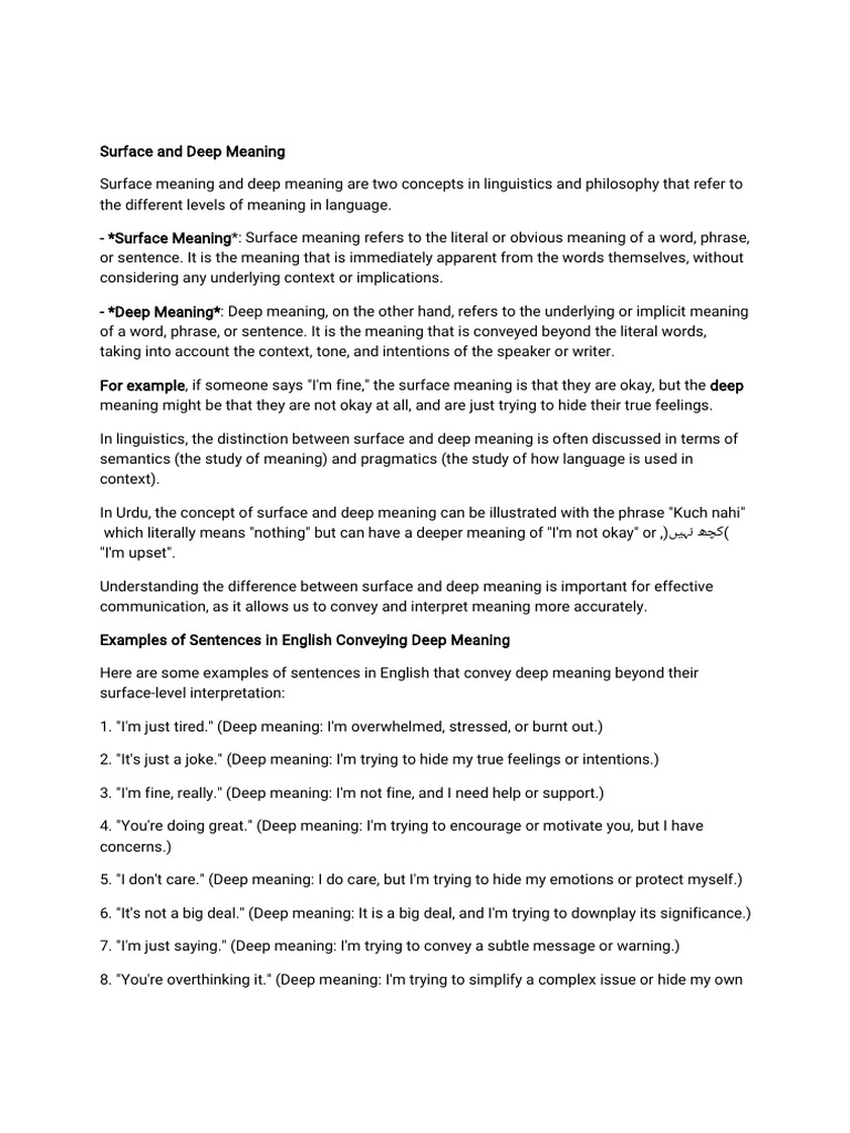 Understanding Surface and Deep Meaning | PDF | Semantics | Phrase