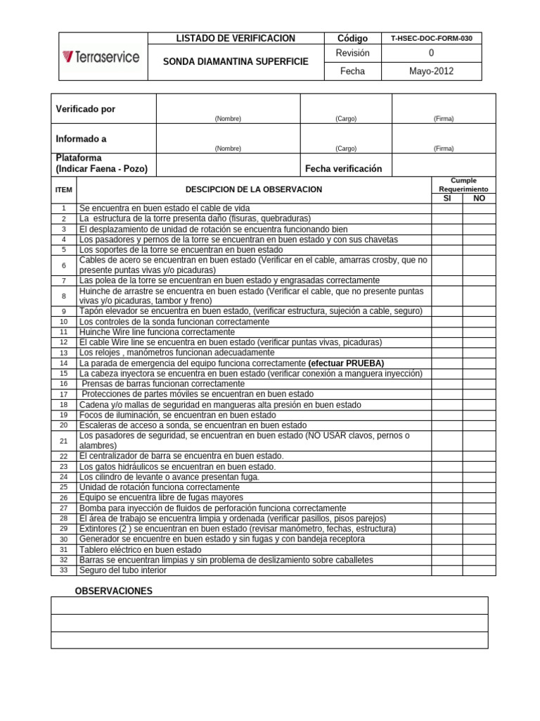 T Hsec Doc Form 030 Verif Sonda DDH | PDF