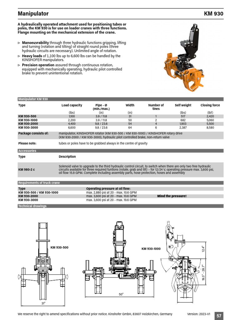 KM 930 Manipulator Specifications | PDF | Mechanical Engineering ...