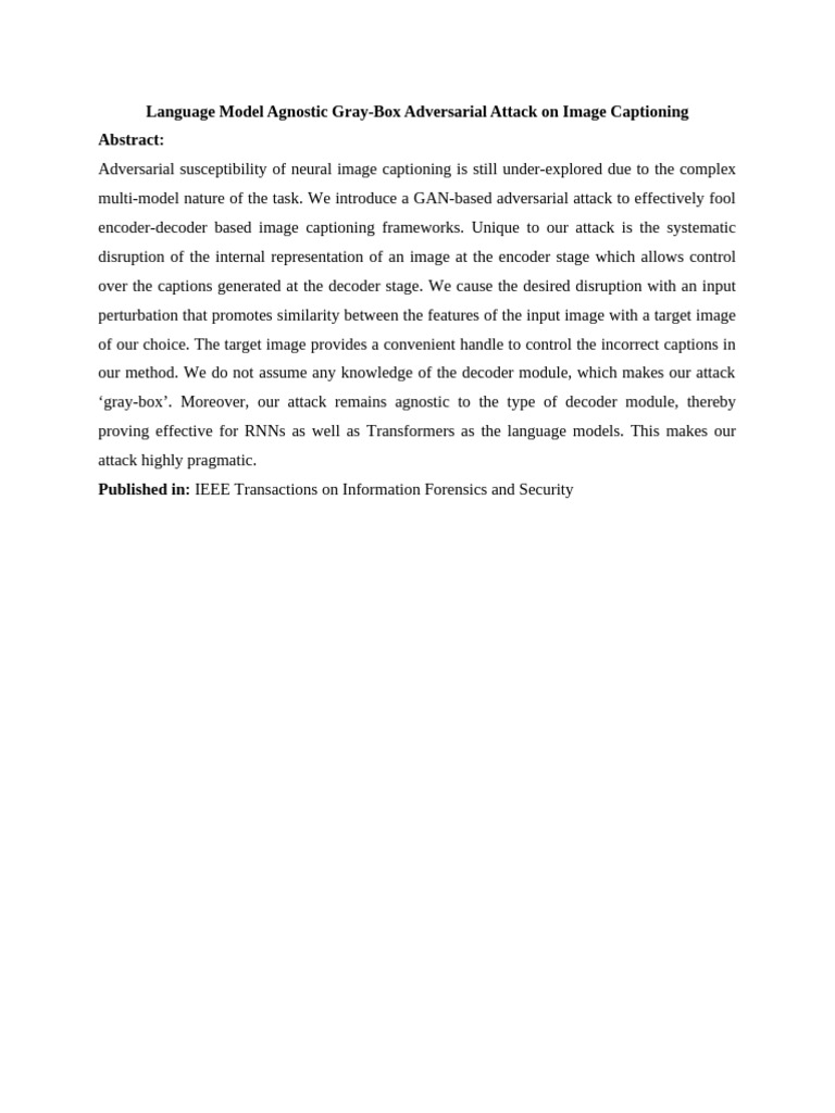 Gray-Box Adversarial Attack on Image Captioning | PDF