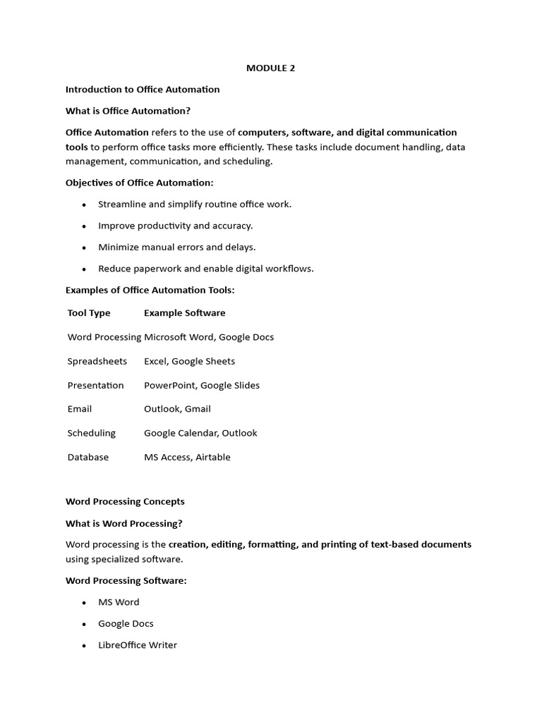 Office Automation and Word Processing Guide | PDF | Microsoft Word ...