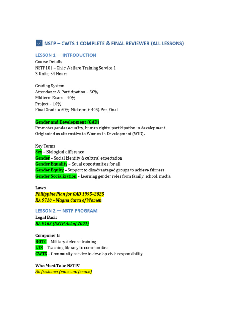 NSTP CWTS 1 Final Reviewer Guide | PDF | Natural Disasters | Flood