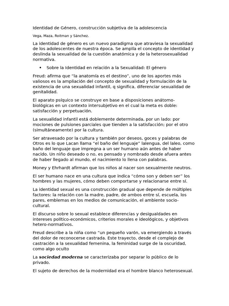 Construcción de la Identidad de Género en Adolescentes | PDF | Género ...