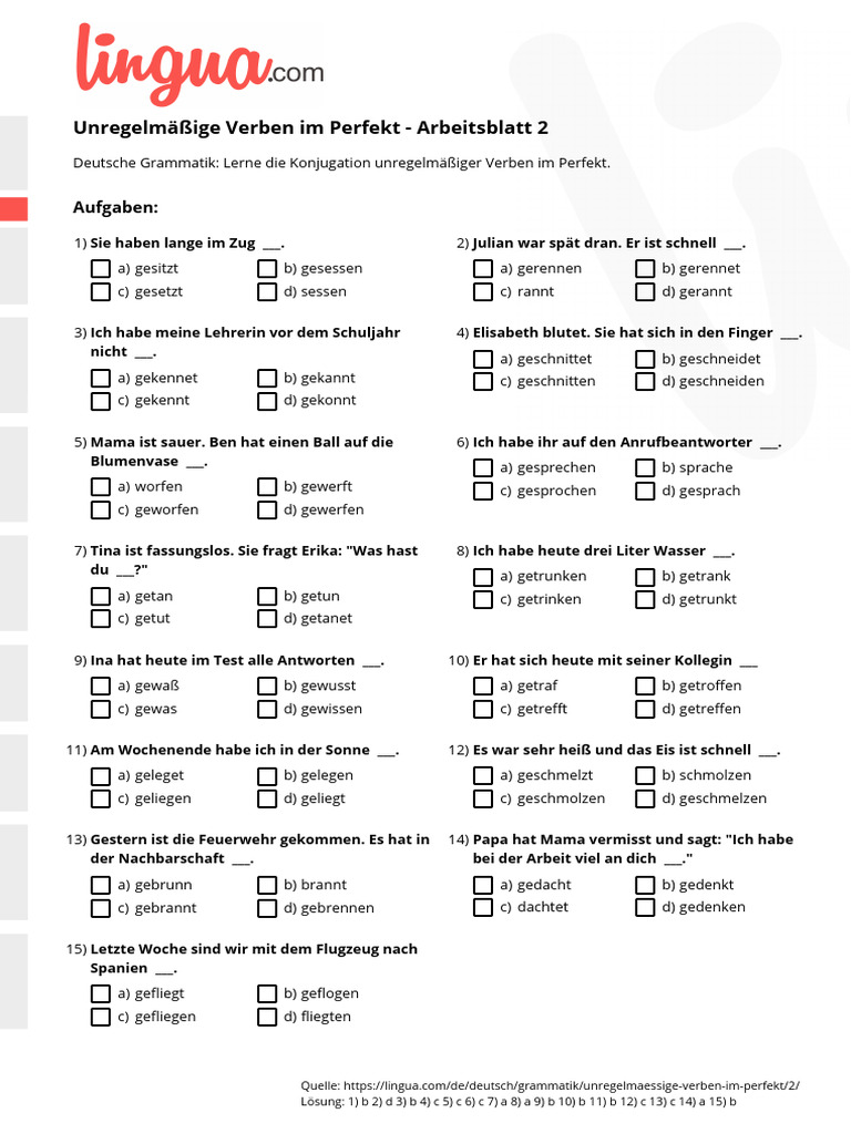 Unregelmäßige Verben Im Perfekt | PDF