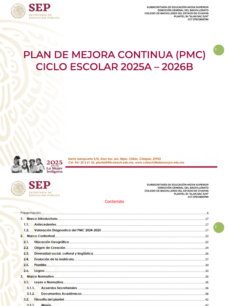 Plan de Mejora Continua 2025-2026 COBACH 34 | PDF | Conocimiento ...