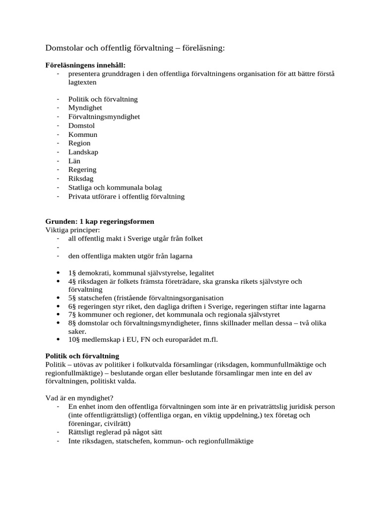 Domstolar Och Offentlig Förvaltning - Föreläsning | PDF
