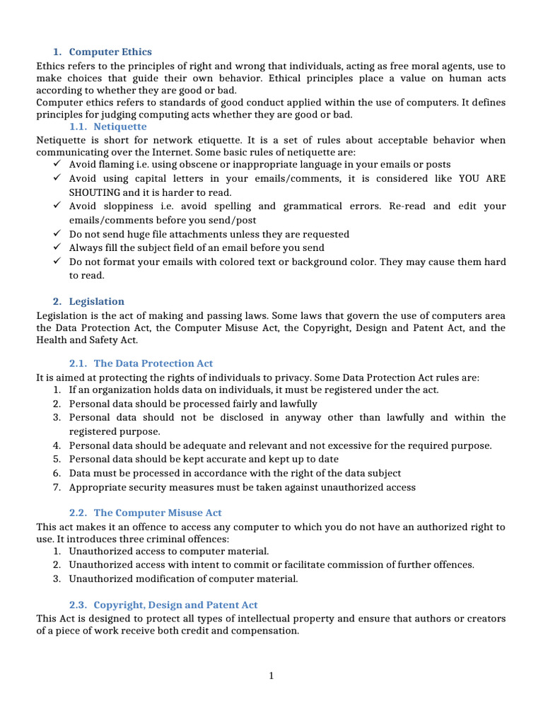 Computer Ethics and Workplace Safety | PDF | Databases | Relational ...