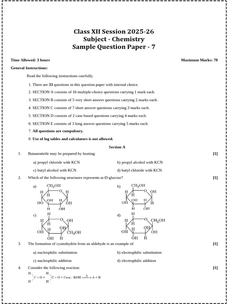 Class XII Chemistry Sample Paper 2025 | PDF | Mole (Unit) | Chemical ...